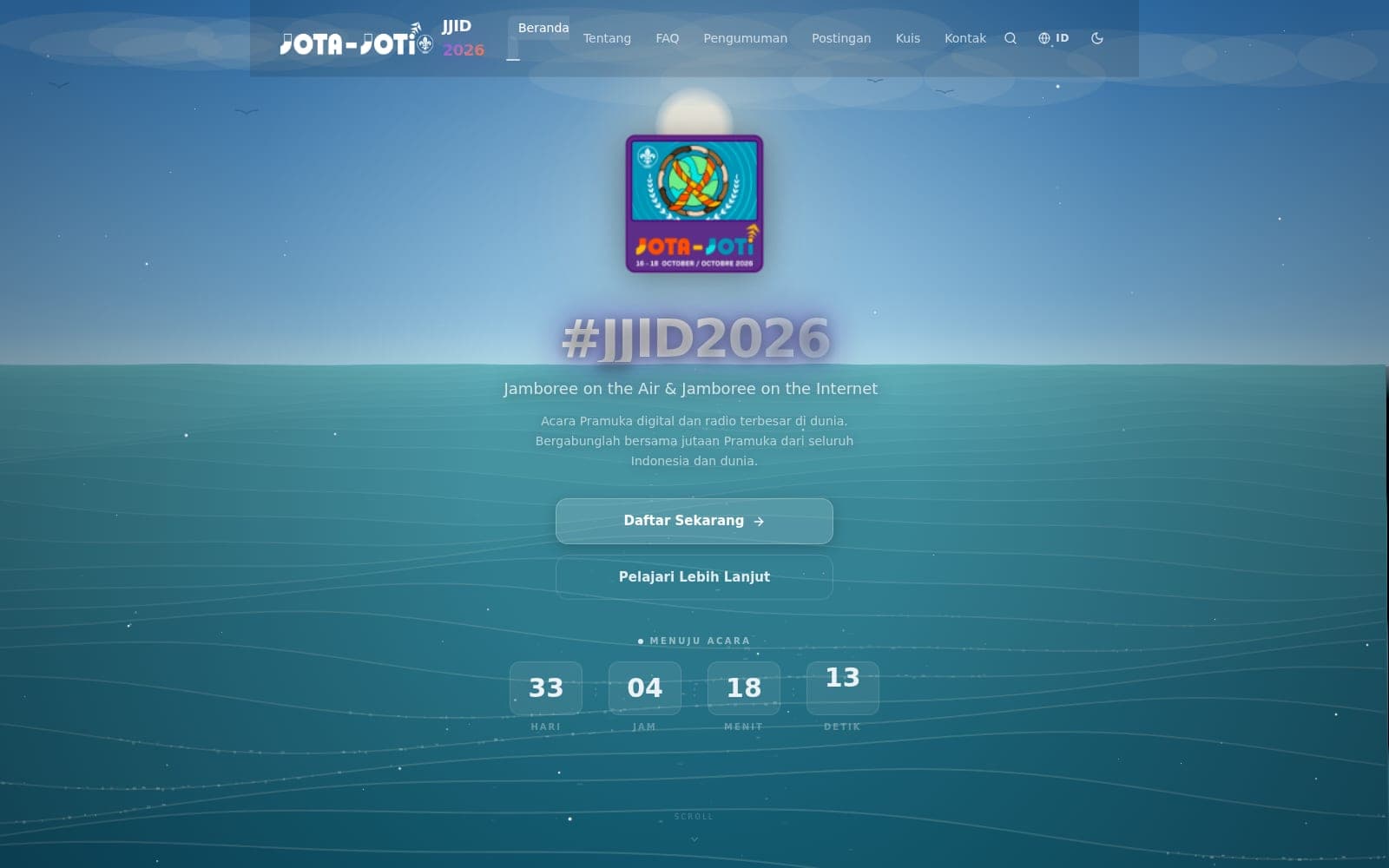 Tangkapan layar live jotajoti.web.id — platform informasi JOTA JOTI Indonesia, diambil dari produksi